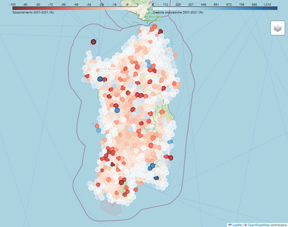 Mappa dello spopolamento e della crescita della popolazione (2021-23)